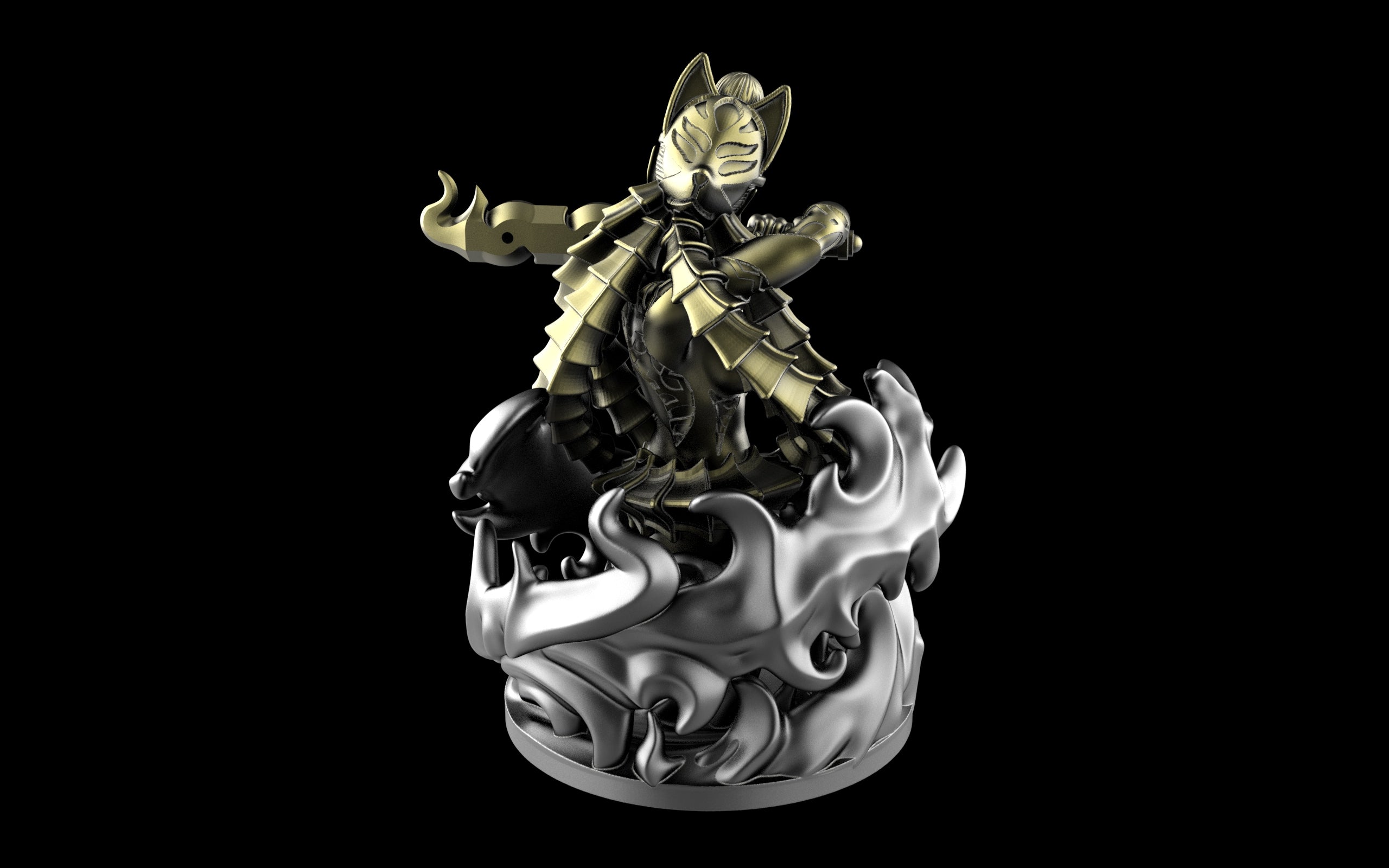 Kitsune Yokai Ghost Spirit Samurai Fox Assassin Ninja Sculpture