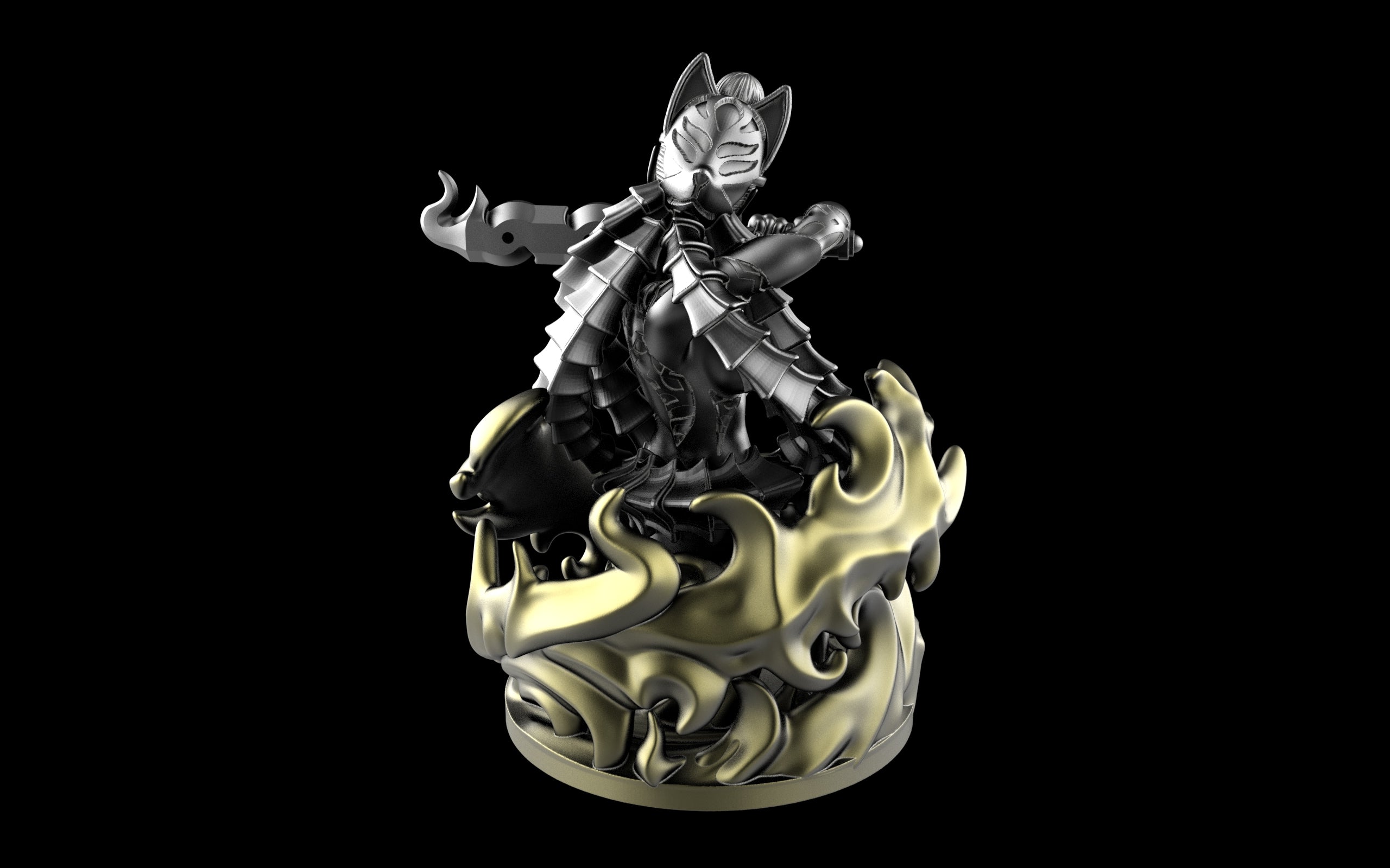 Kitsune Yokai Ghost Spirit Samurai Fox Assassin Ninja Sculpture