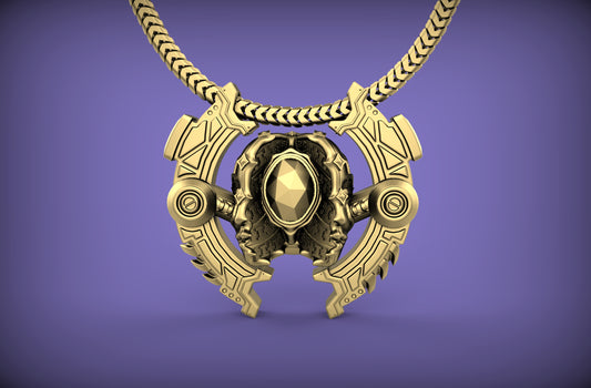 "Omnipresence" Biomechanical Cyberpunk Pendant with Chain - Sterling Silver / Brass / Bronze