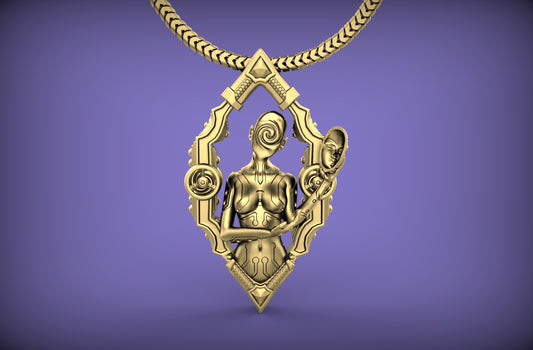 "Void Gaze" Biomechanical Cyberpunk Pendant with Chain - Sterling Silver / Brass / Bronze