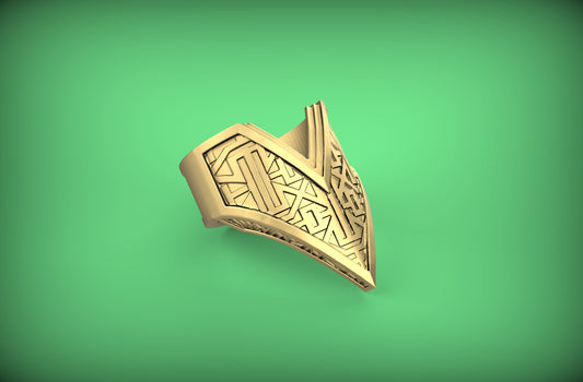 "Amneil" Future Tribal Patterned Arrow Ring - Sterling Silver / Brass / Bronze