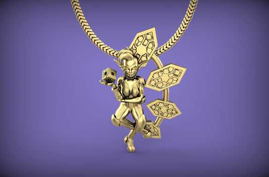 "Anomalia" Cyber Pixie - Cyberpunk Pendant with Chain in Brass Jewelry