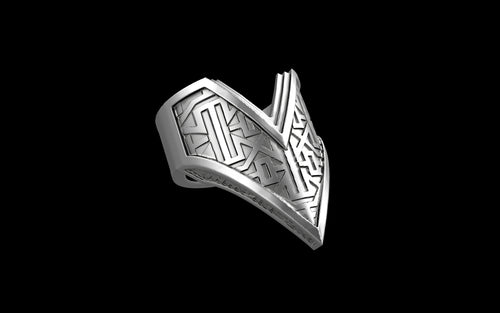"Amneil" Future Tribal Patterned Symmetrical Ring - Sterling Silver / Brass