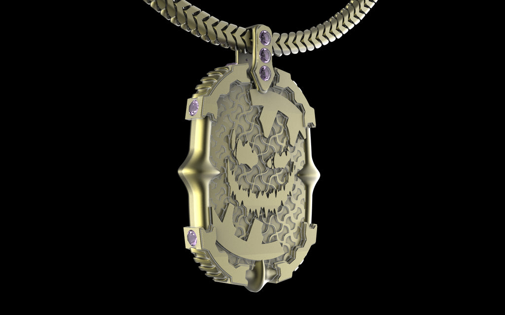 "Dissipation Error" Biomechanical Cyberpunk Pendant with Chain - Sterling Silver / Brass / Bronze