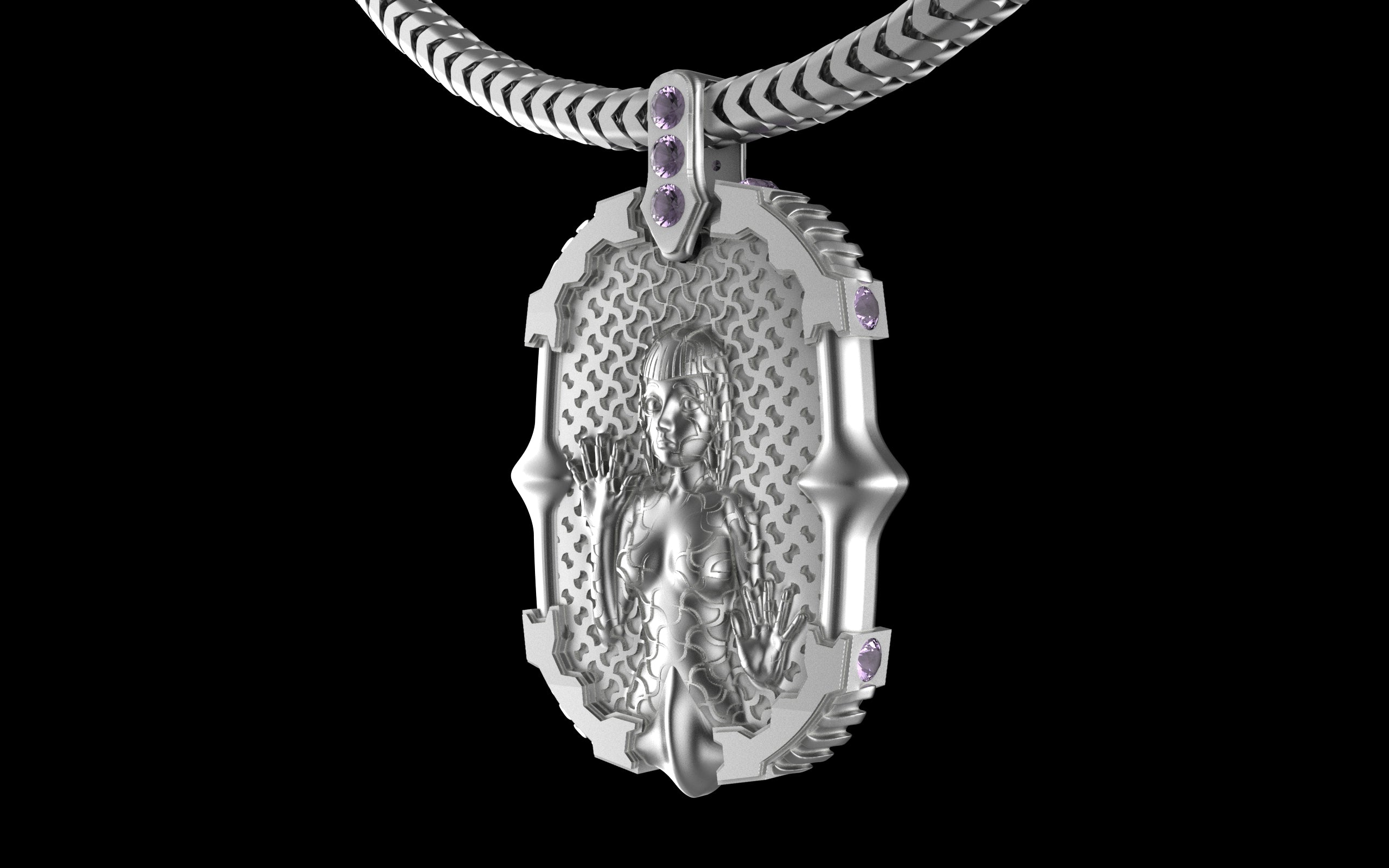 "Dissipation Error" Biomechanical Cyberpunk Pendant with Chain - Sterling Silver / Brass / Bronze