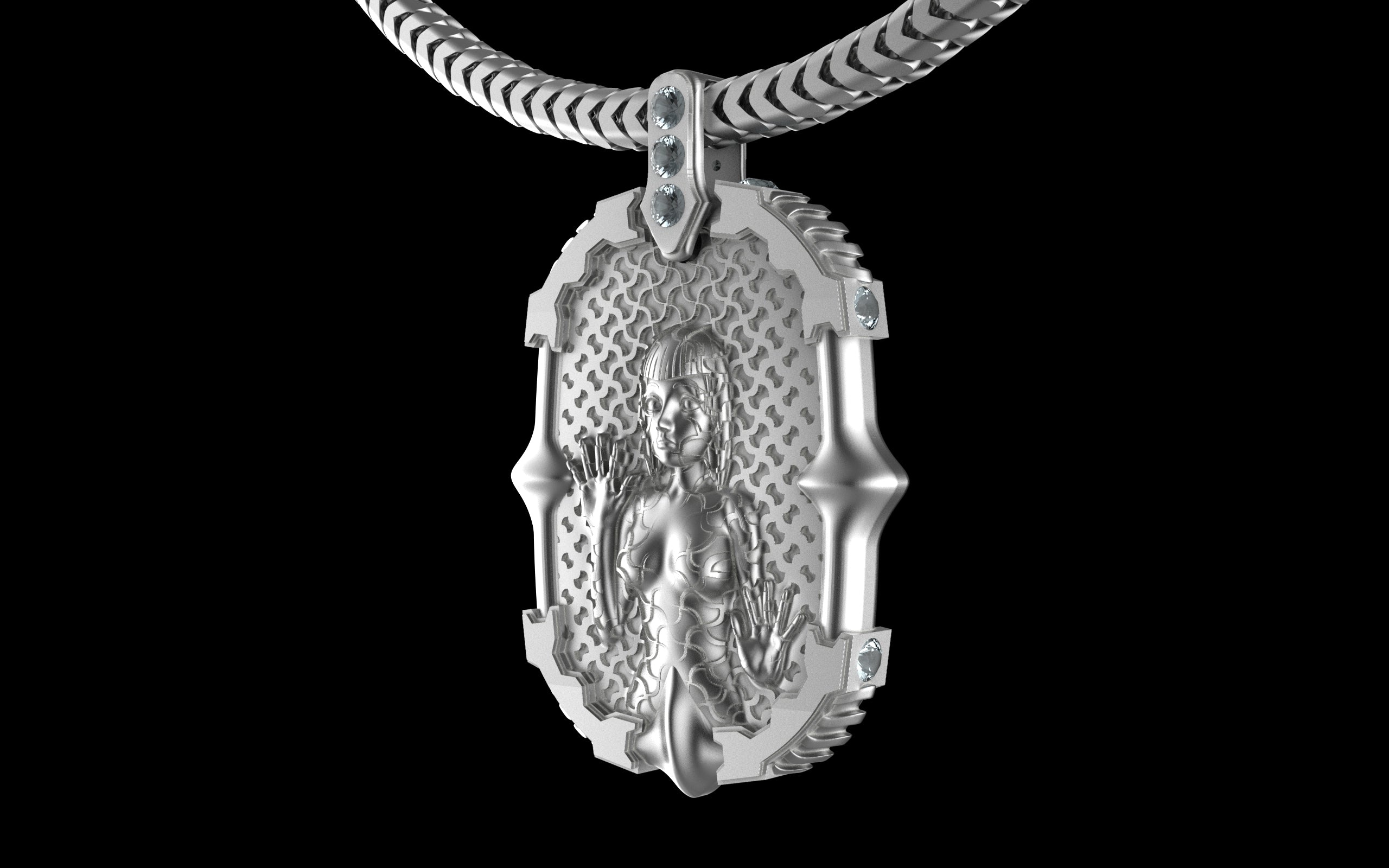 "Dissipation Error" Biomechanical Cyberpunk Pendant with Chain - Sterling Silver / Brass / Bronze