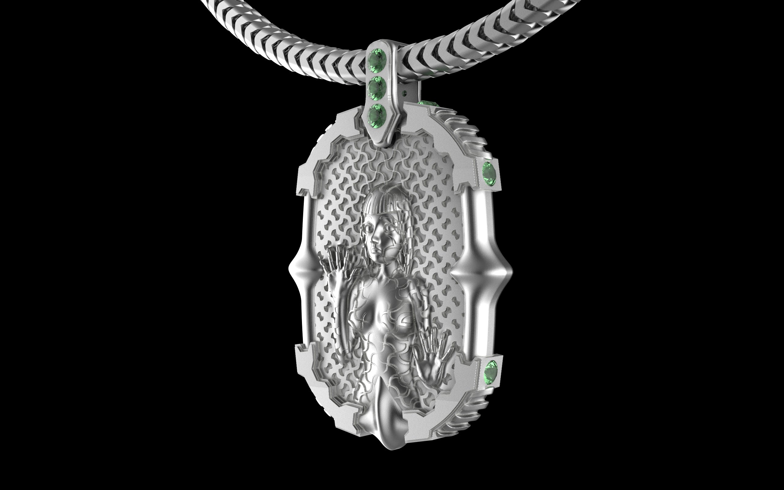 "Dissipation Error" Biomechanical Cyberpunk Pendant with Chain - Sterling Silver / Brass / Bronze