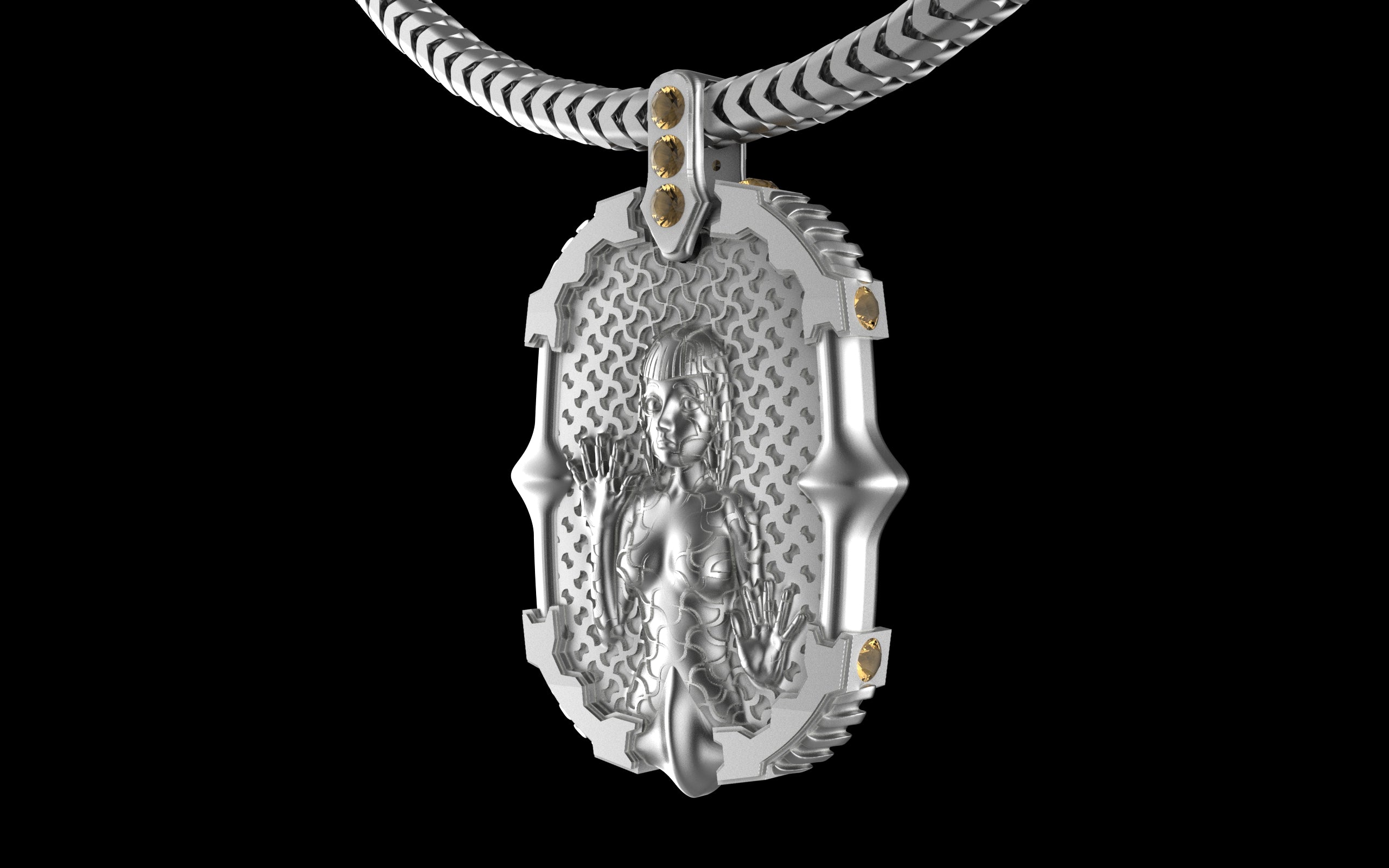 "Dissipation Error" Biomechanical Cyberpunk Pendant with Chain - Sterling Silver / Brass / Bronze