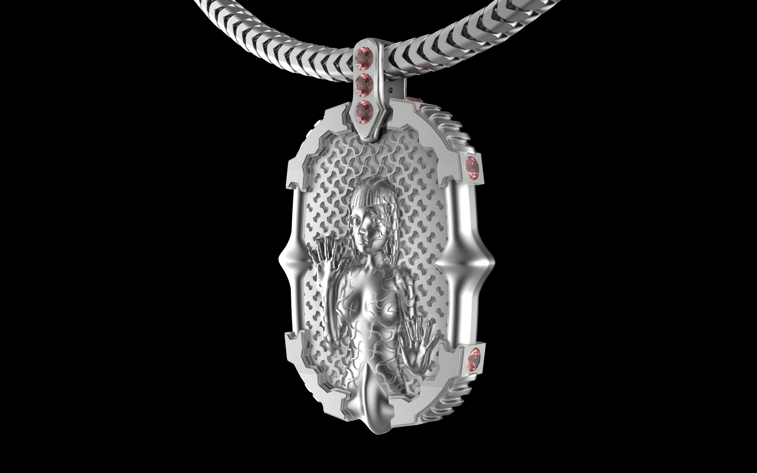 "Dissipation Error" Biomechanical Cyberpunk Pendant with Chain - Sterling Silver / Brass / Bronze