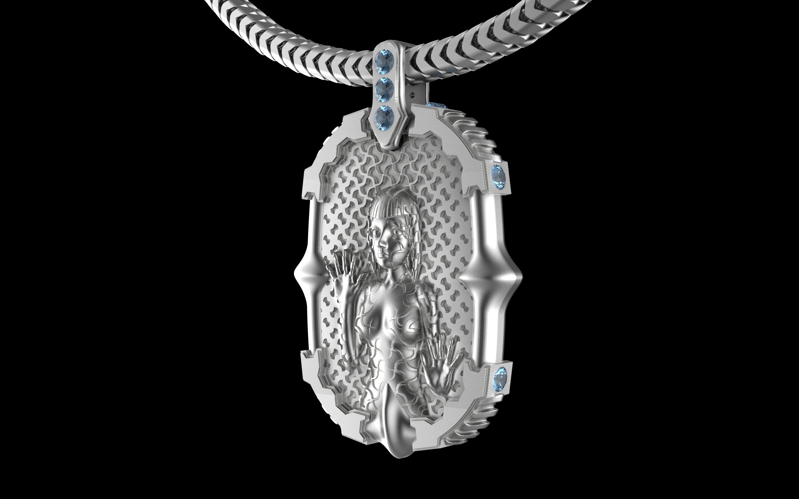"Dissipation Error" Biomechanical Cyberpunk Pendant with Chain - Sterling Silver / Brass / Bronze