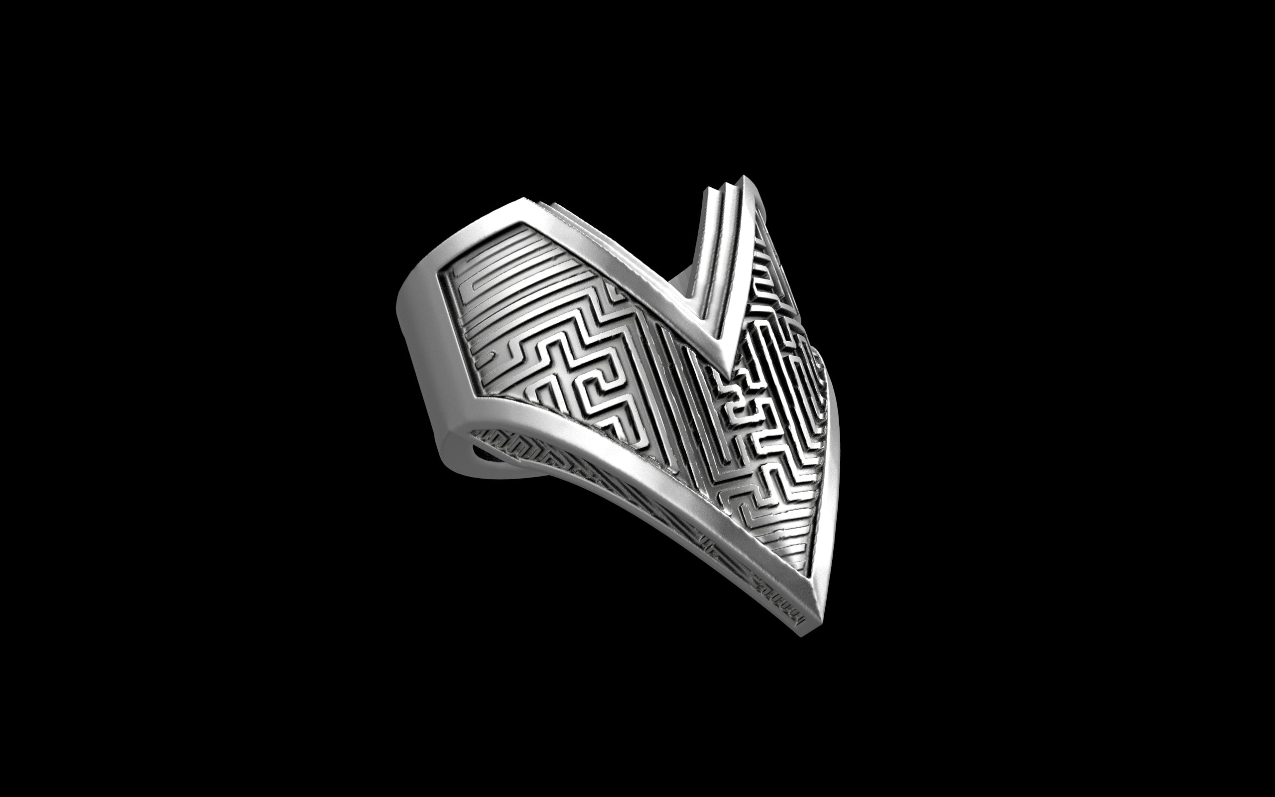 "Amneil" Future Tribal Patterned Symmetrical Ring - Sterling Silver / Brass