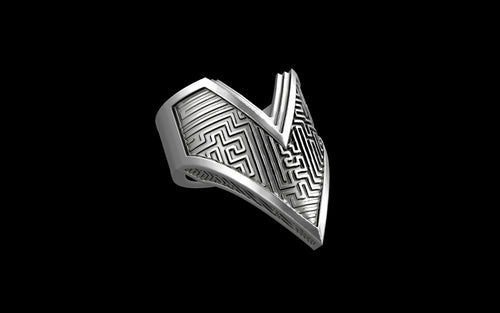 "Amneil" Future Tribal Patterned Symmetrical Ring - Sterling Silver / Brass