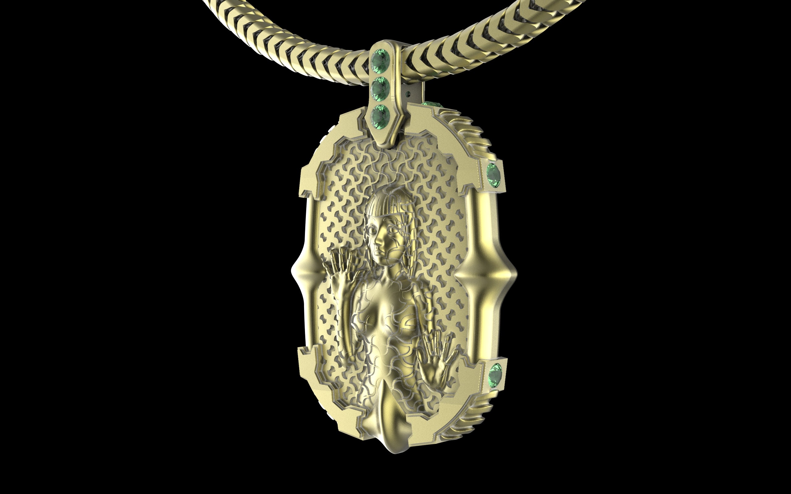 "Dissipation Error" Biomechanical Cyberpunk Pendant with Chain - Sterling Silver / Brass / Bronze