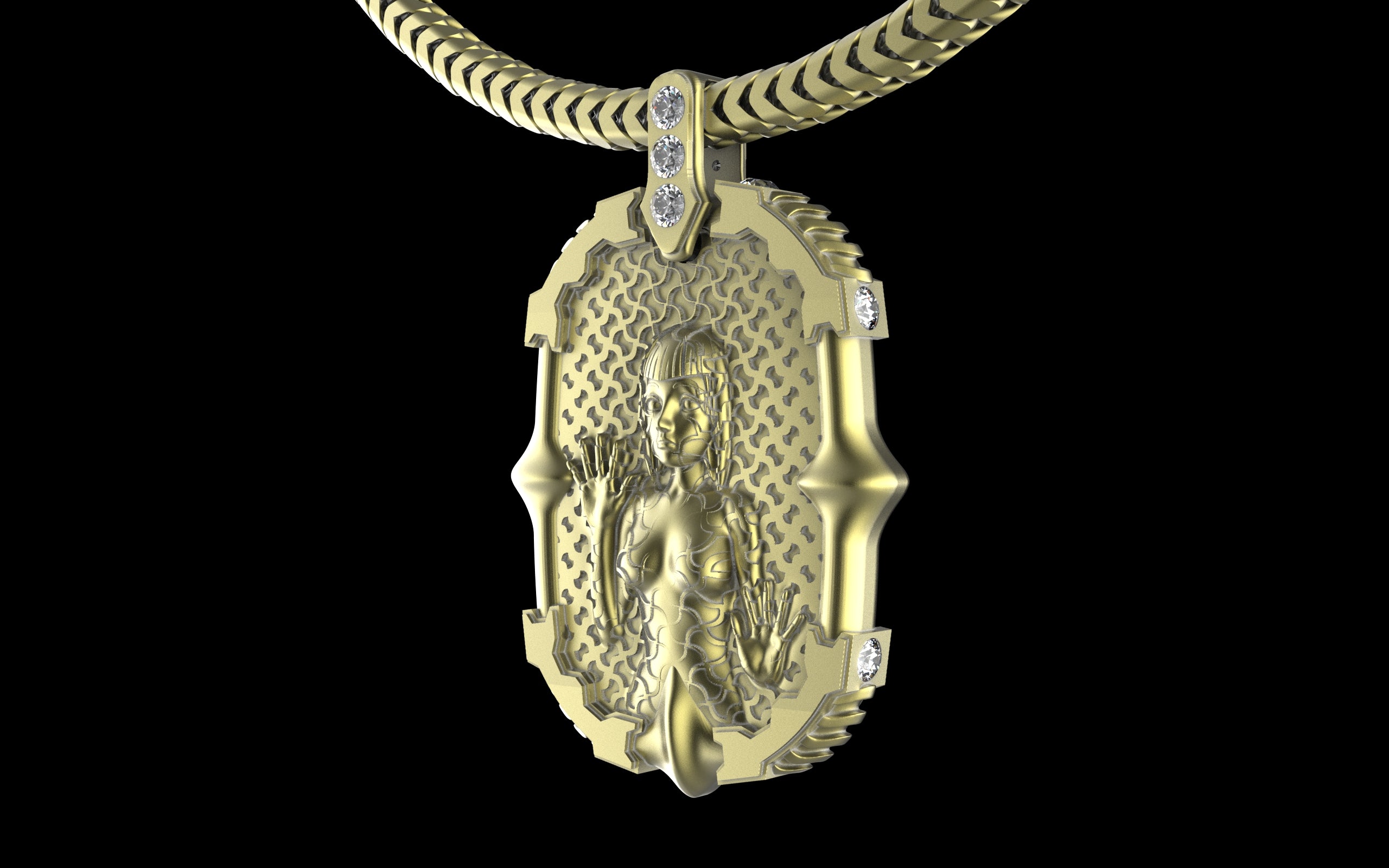"Dissipation Error" Biomechanical Cyberpunk Pendant with Chain - Sterling Silver / Brass / Bronze