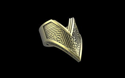 "Amneil" Future Tribal Patterned Symmetrical Ring - Sterling Silver / Brass