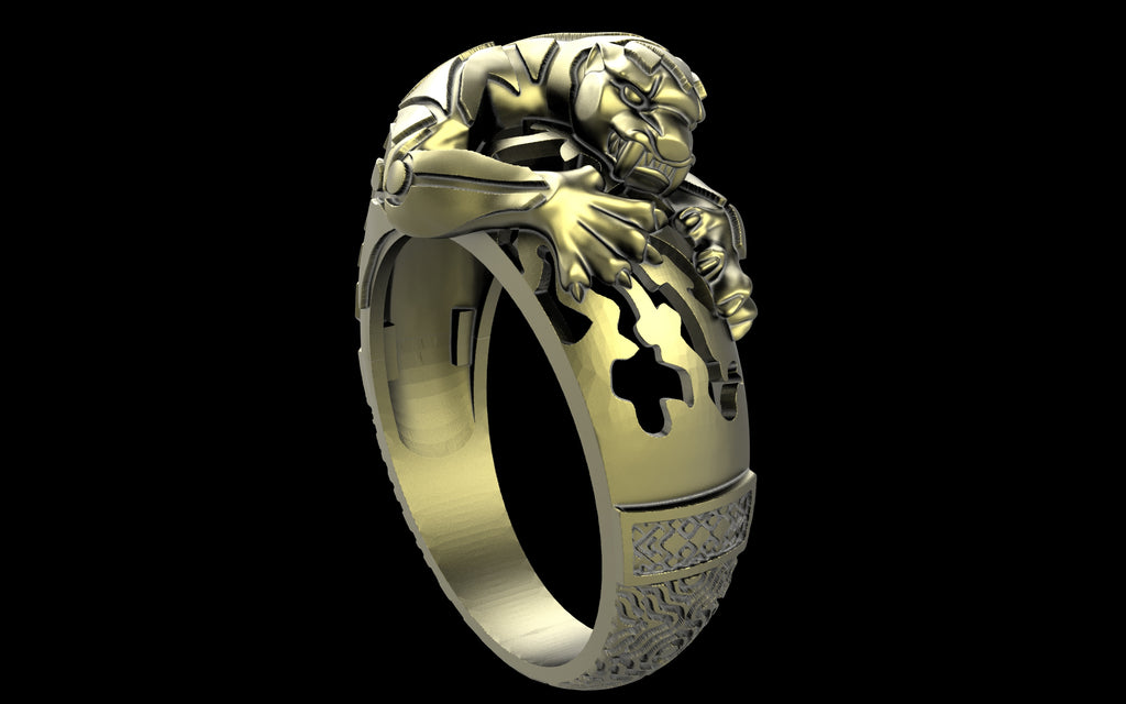 "Hikaru" Cyberpunk Jaguar Ring with Psychedelic Pattern Inlay - Sterling Silver / Brass / Bronze