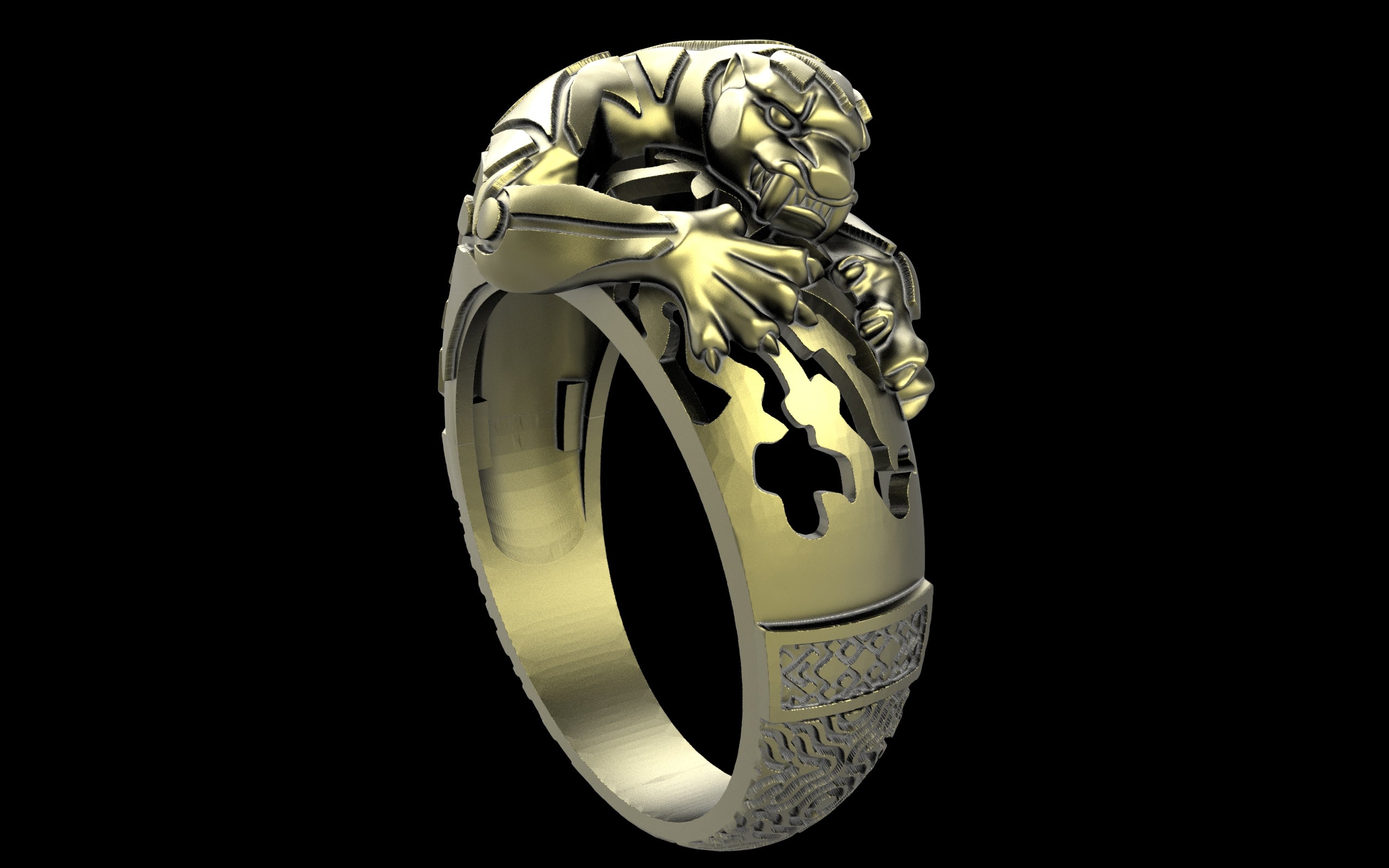 "Hikaru" Cyberpunk Jaguar Ring with Psychedelic Pattern Inlay - Sterling Silver / Brass / Bronze