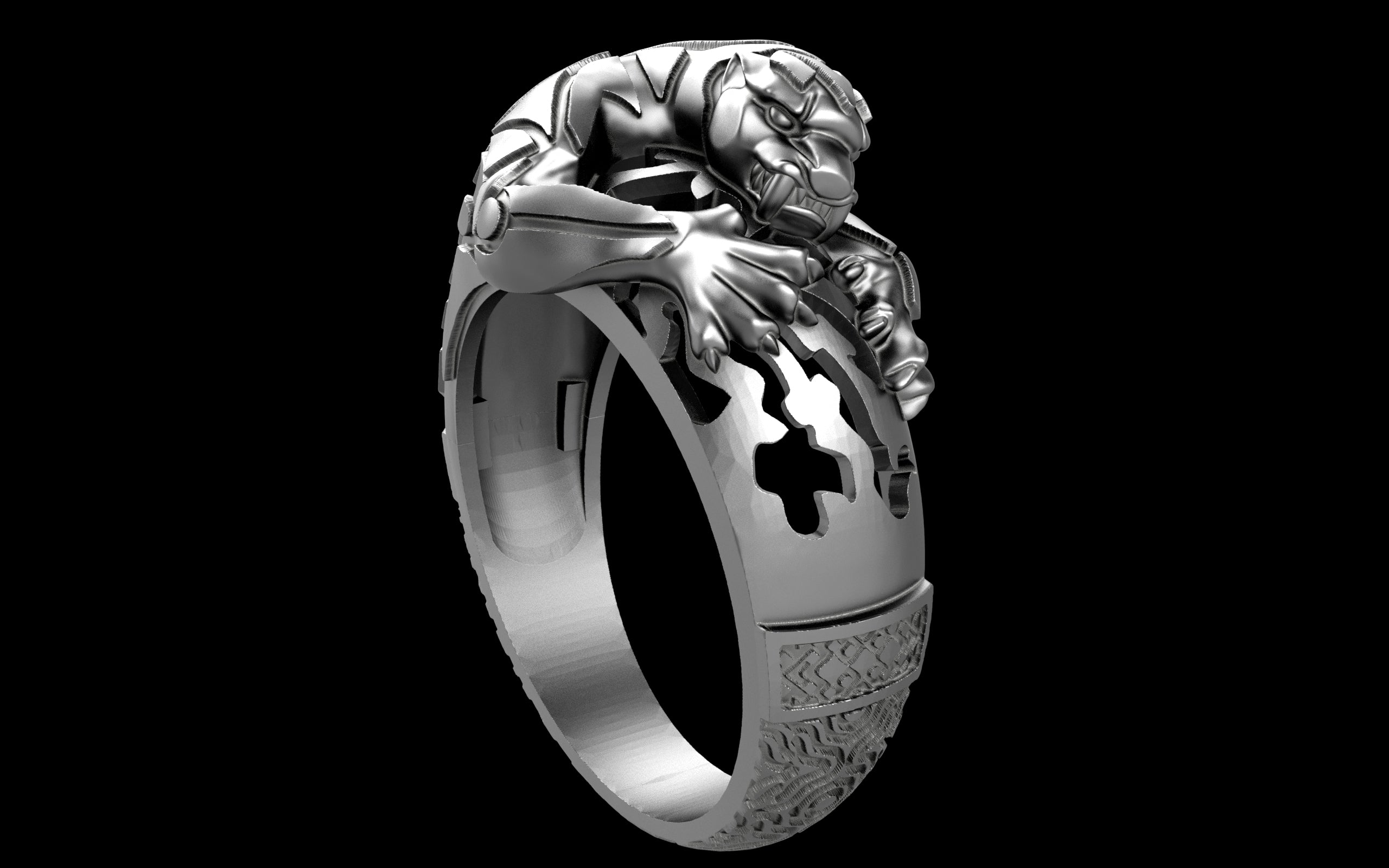 "Hikaru" Cyberpunk Jaguar Ring with Psychedelic Pattern Inlay - Sterling Silver / Brass / Bronze