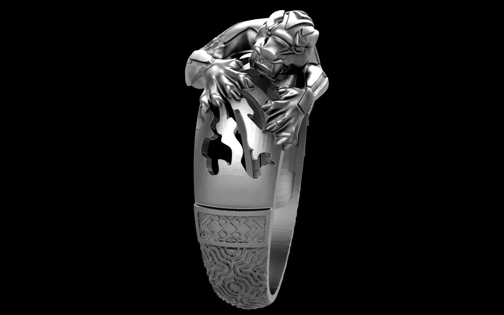 "Hikaru" Cyberpunk Jaguar Ring with Psychedelic Pattern Inlay - Sterling Silver / Brass / Bronze