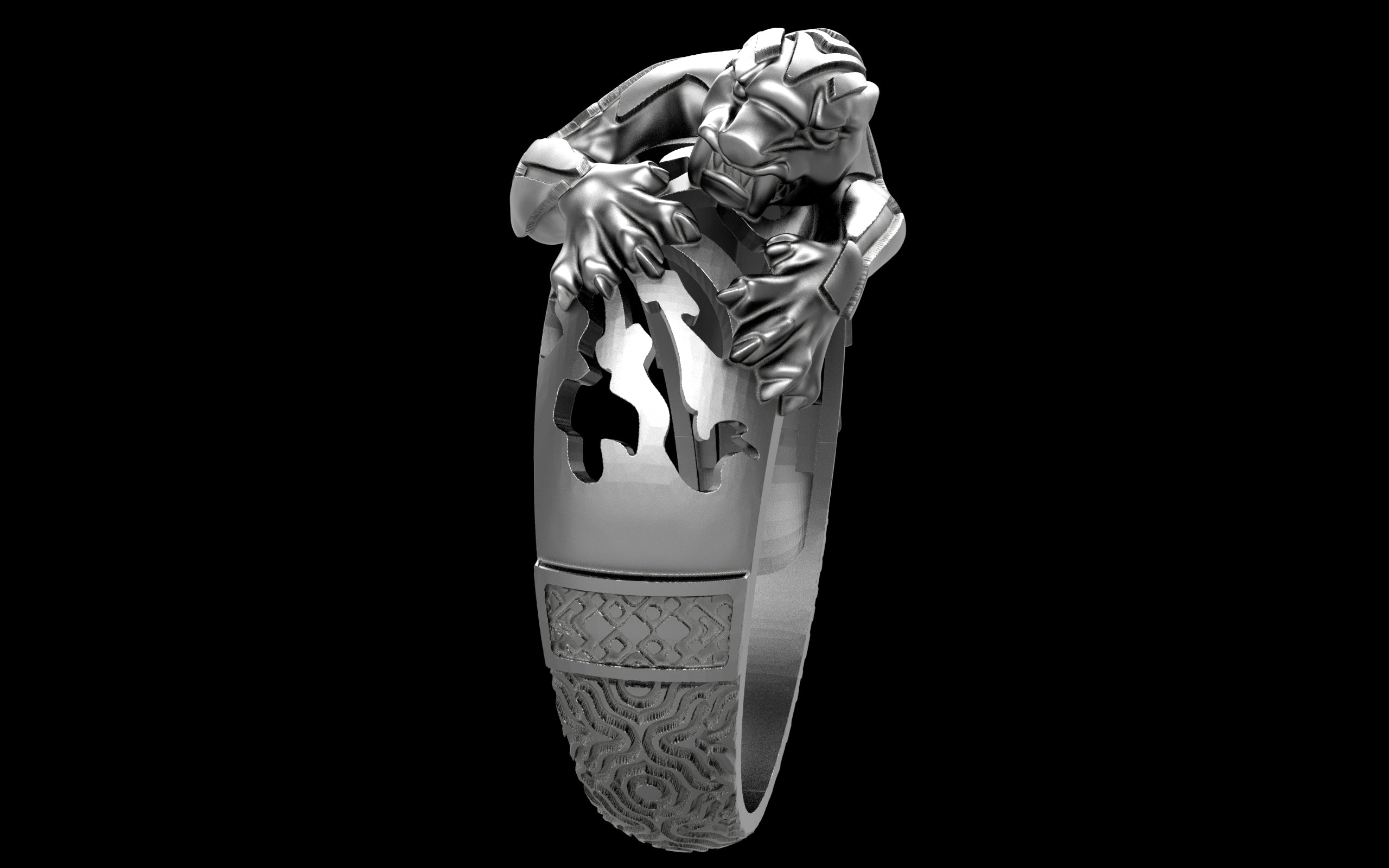"Hikaru" Cyberpunk Jaguar Ring with Psychedelic Pattern Inlay - Sterling Silver / Brass / Bronze