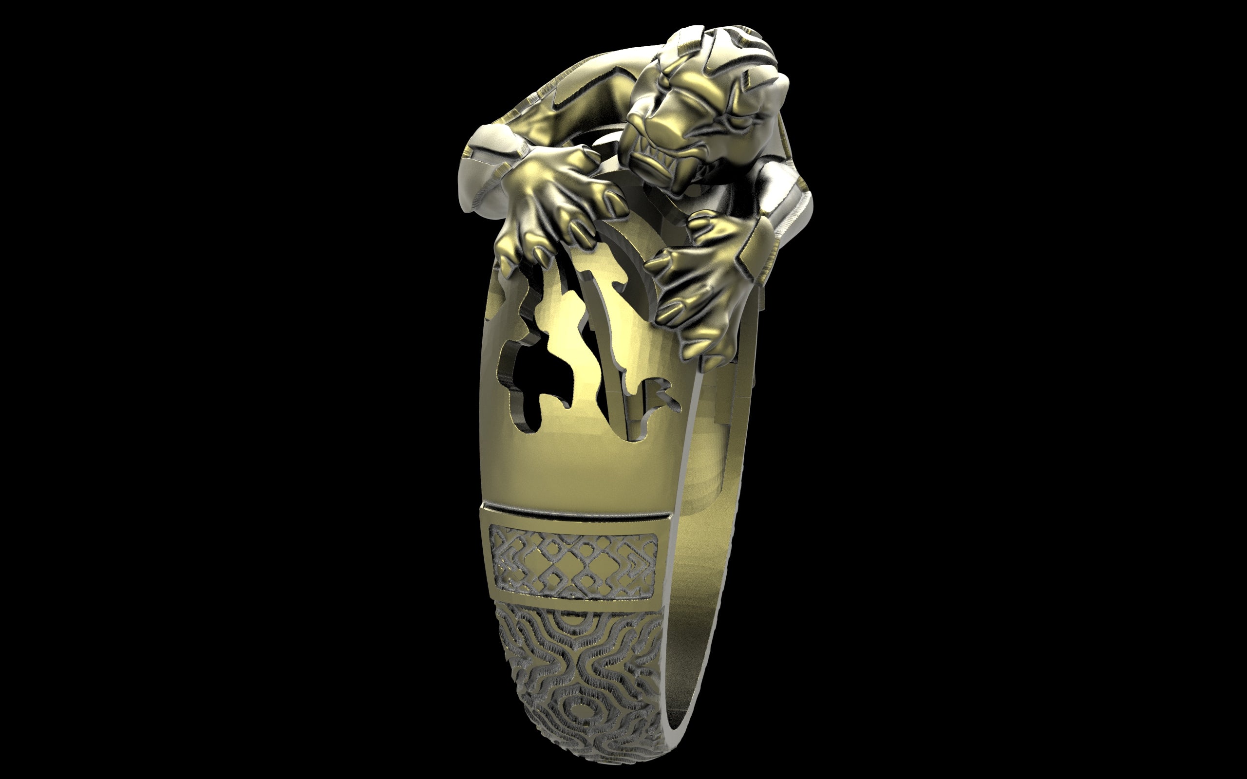 "Hikaru" Cyberpunk Jaguar Ring with Psychedelic Pattern Inlay - Sterling Silver / Brass / Bronze