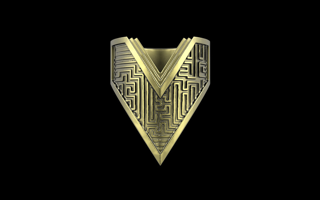 "Amneil" Future Tribal Patterned Symmetrical Ring - Sterling Silver / Brass