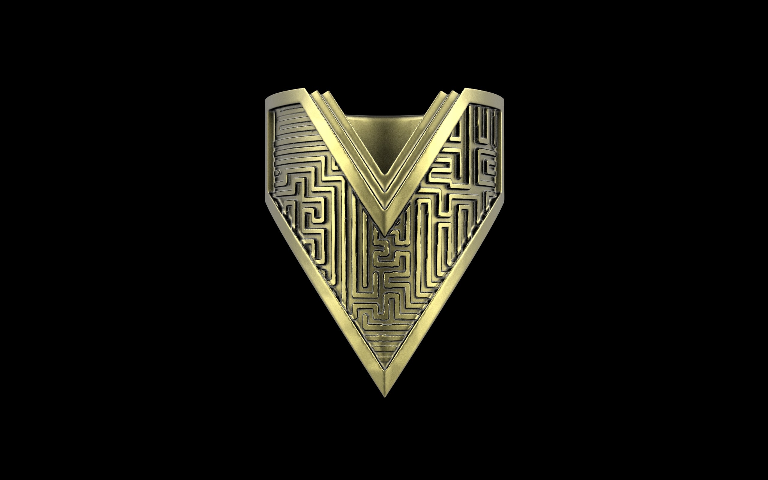 "Amneil" Future Tribal Patterned Symmetrical Ring - Sterling Silver / Brass