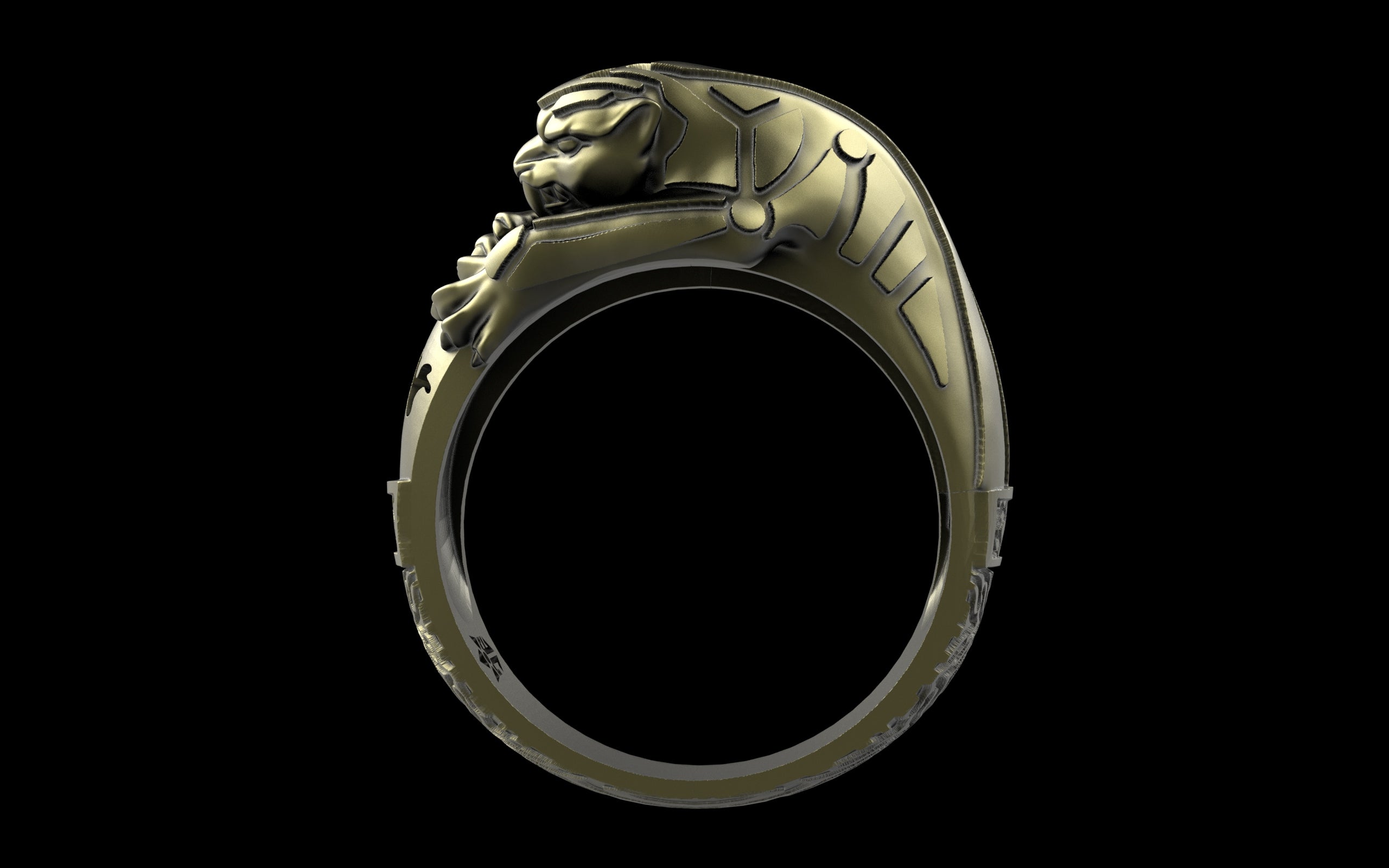 "Hikaru" Cyberpunk Jaguar Ring with Psychedelic Pattern Inlay - Sterling Silver / Brass / Bronze