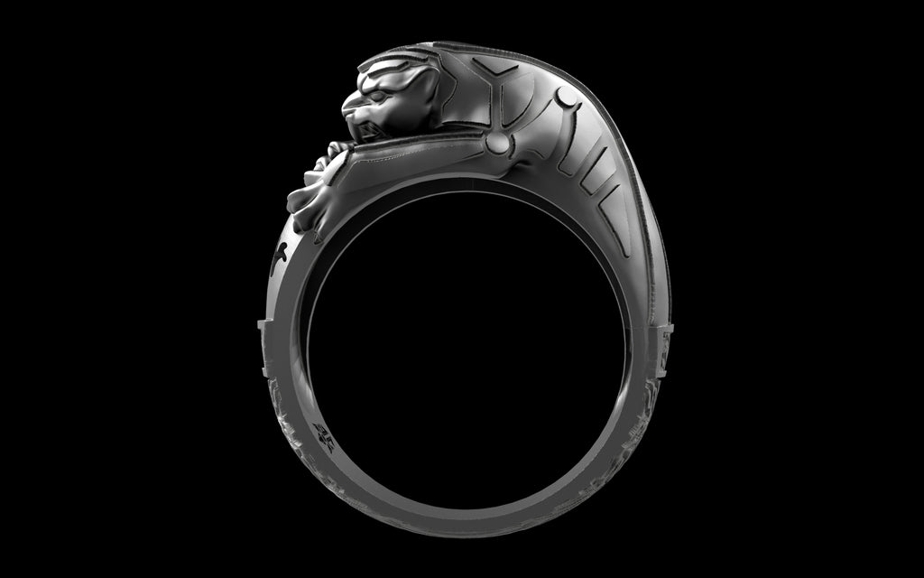 "Hikaru" Cyberpunk Jaguar Ring with Psychedelic Pattern Inlay - Sterling Silver / Brass / Bronze