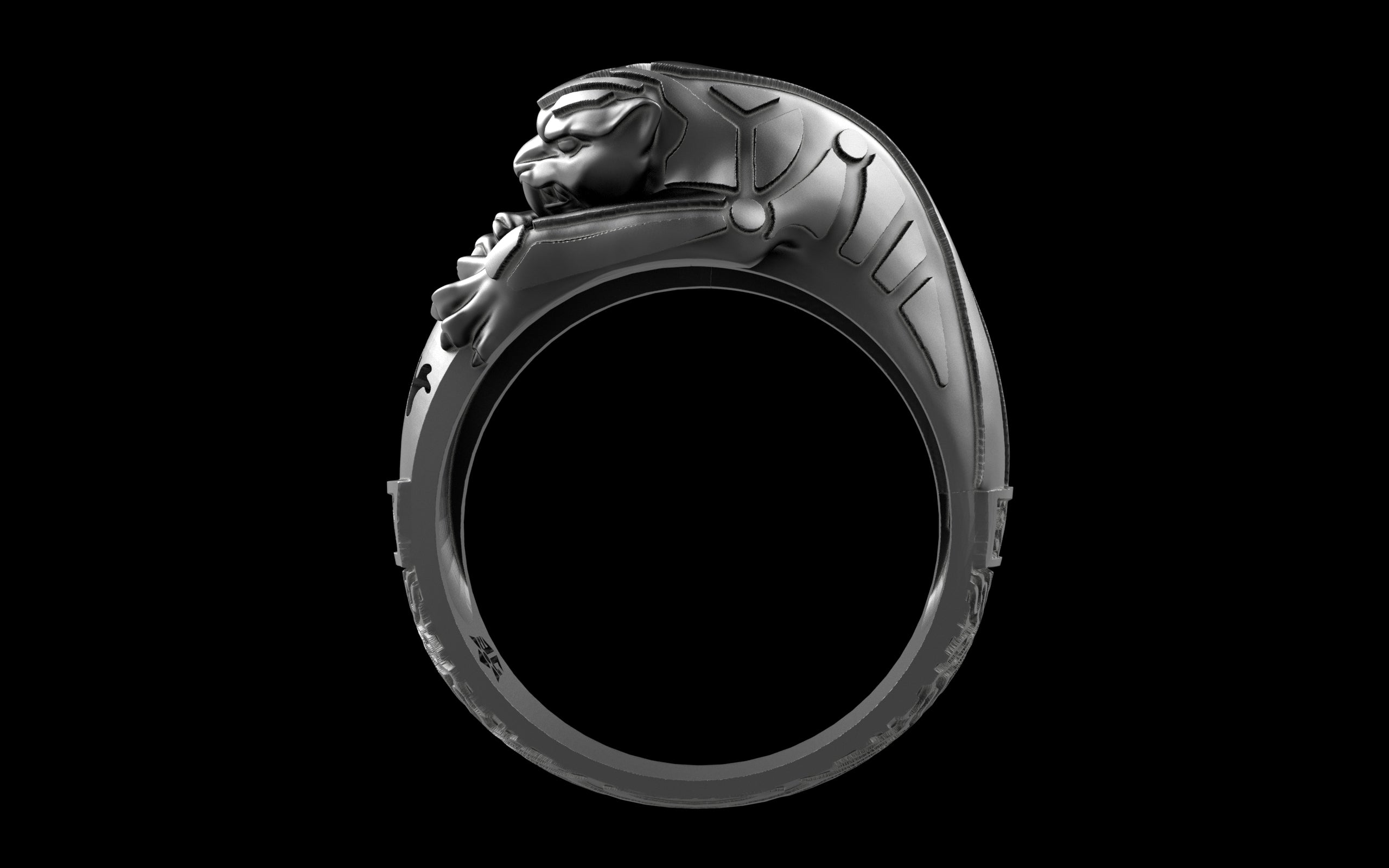 "Hikaru" Cyberpunk Jaguar Ring with Psychedelic Pattern Inlay - Sterling Silver / Brass / Bronze