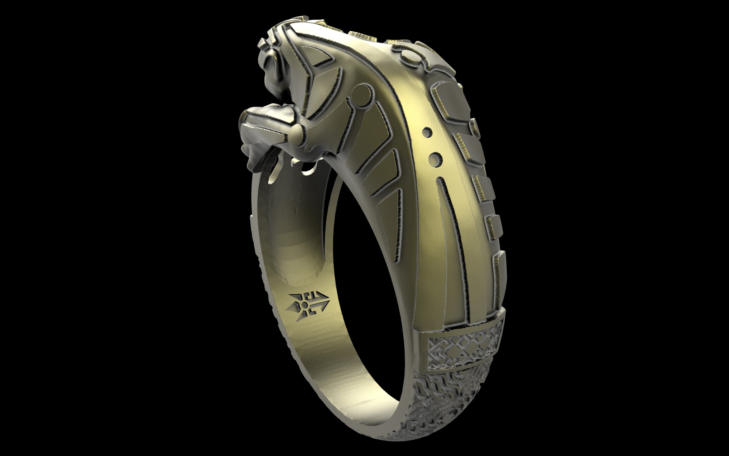 "Hikaru" Cyberpunk Jaguar Ring with Psychedelic Pattern Inlay - Sterling Silver / Brass / Bronze