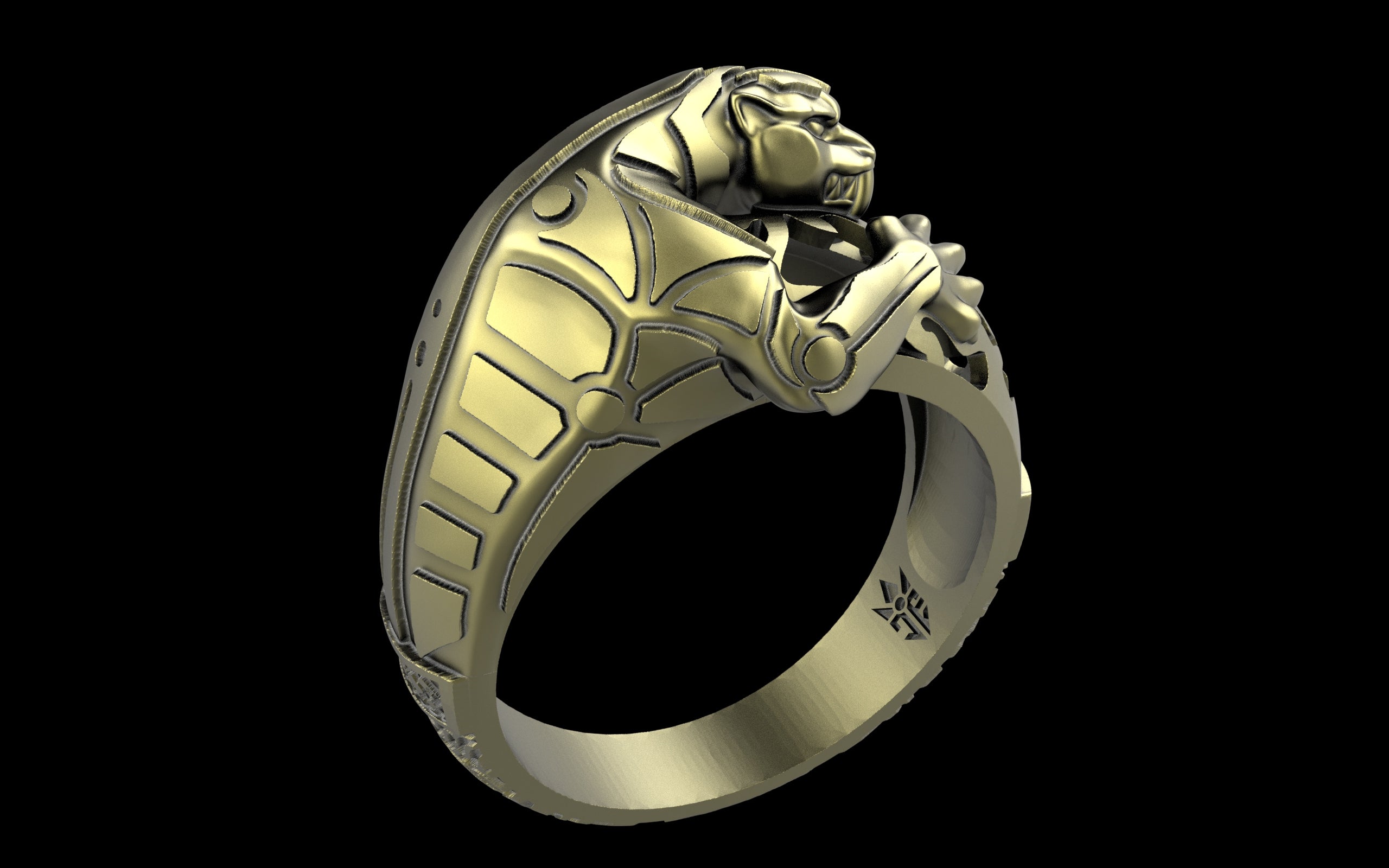 "Hikaru" Cyberpunk Jaguar Ring with Psychedelic Pattern Inlay - Sterling Silver / Brass / Bronze