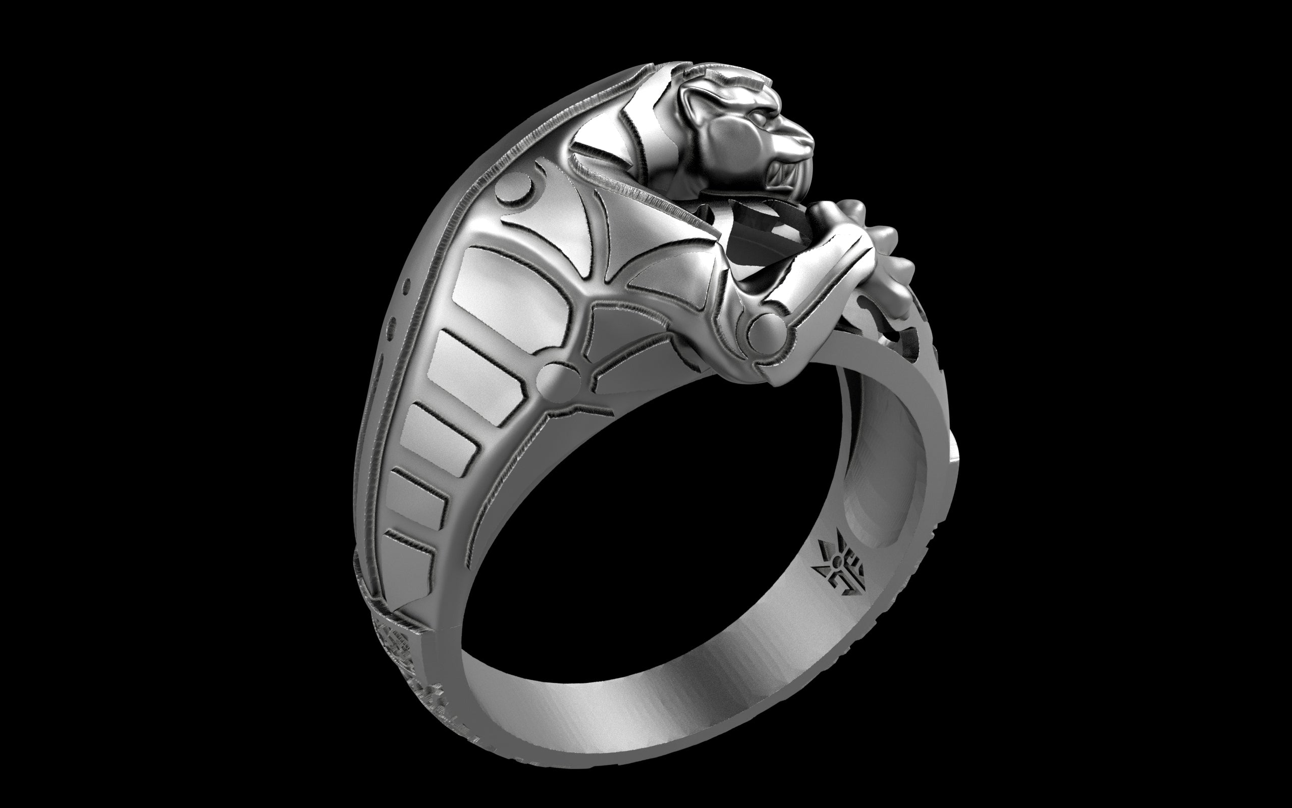"Hikaru" Cyberpunk Jaguar Ring with Psychedelic Pattern Inlay - Sterling Silver / Brass / Bronze