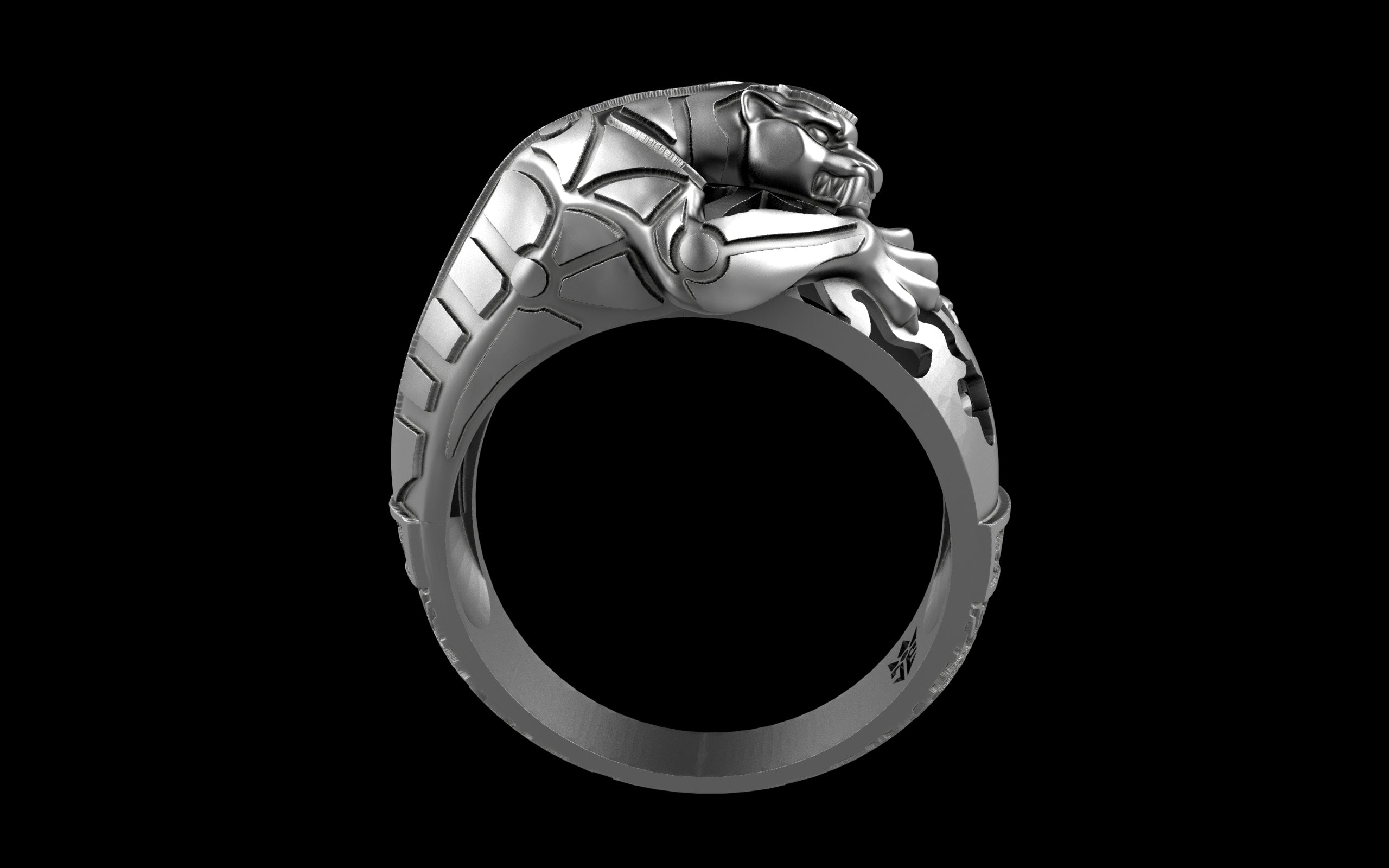 "Hikaru" Cyberpunk Jaguar Ring with Psychedelic Pattern Inlay - Sterling Silver / Brass / Bronze