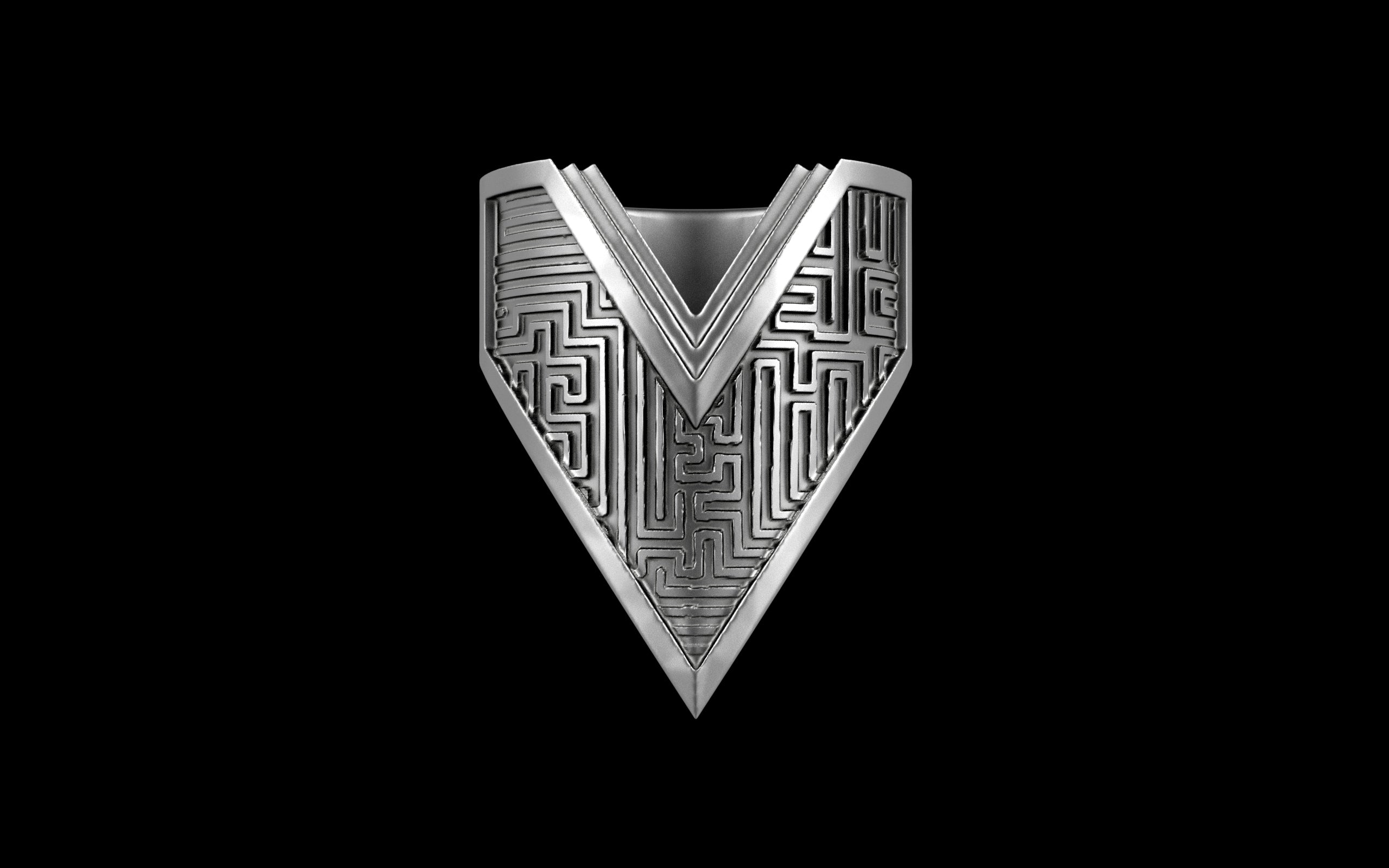 "Amneil" Future Tribal Patterned Symmetrical Ring - Sterling Silver / Brass