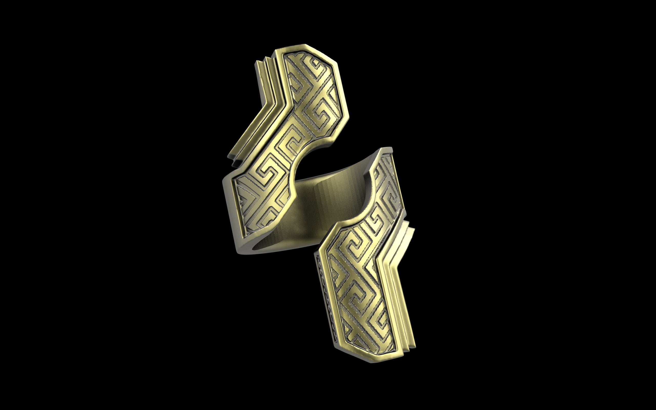 "Hydreia" Future Tribal Patterned Asymmetrical Ring - Sterling Silver / Brass / Bronze