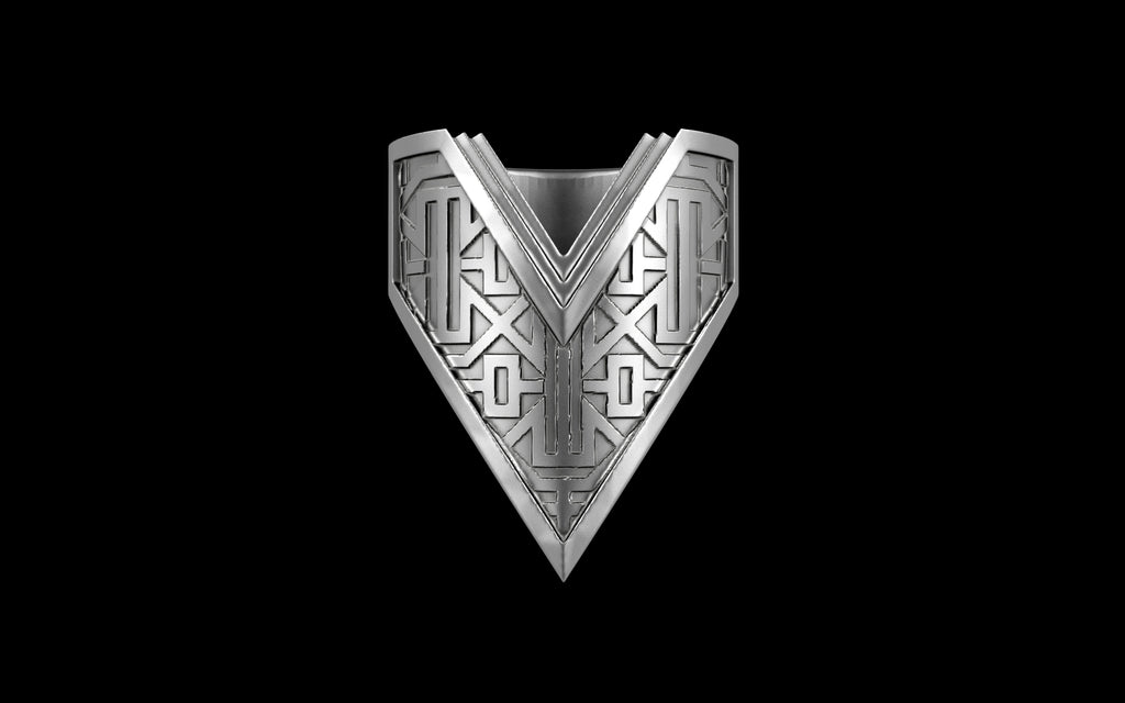 "Amneil" Future Tribal Patterned Symmetrical Ring - Sterling Silver / Brass