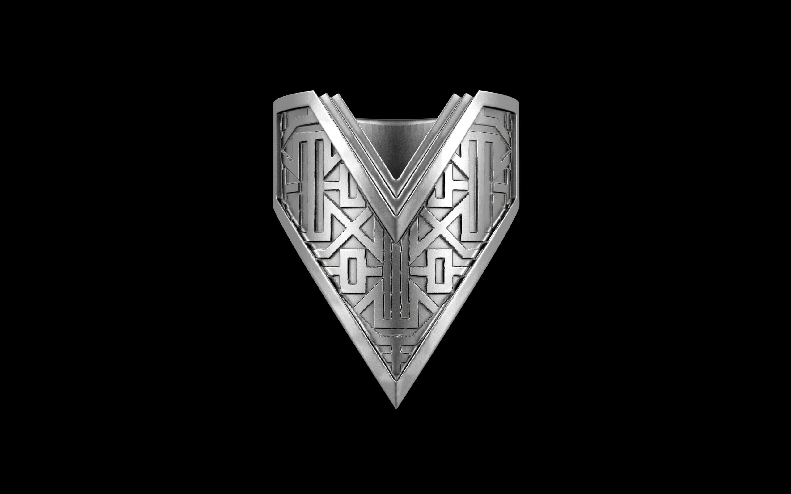 "Amneil" Future Tribal Patterned Symmetrical Ring - Sterling Silver / Brass