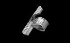 "Hydreia" Future Tribal Patterned Asymmetrical Ring - Sterling Silver / Brass / Bronze