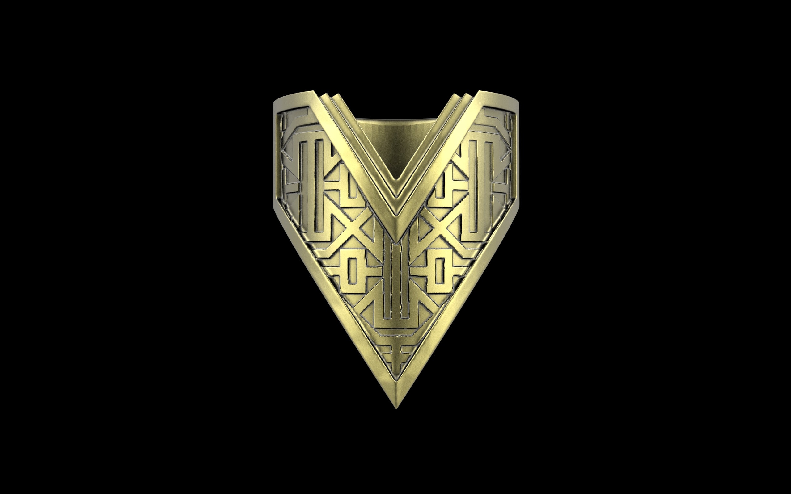 "Amneil" Future Tribal Patterned Symmetrical Ring - Sterling Silver / Brass