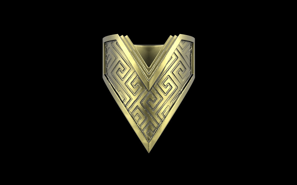 "Amneil" Future Tribal Patterned Symmetrical Ring - Sterling Silver / Brass
