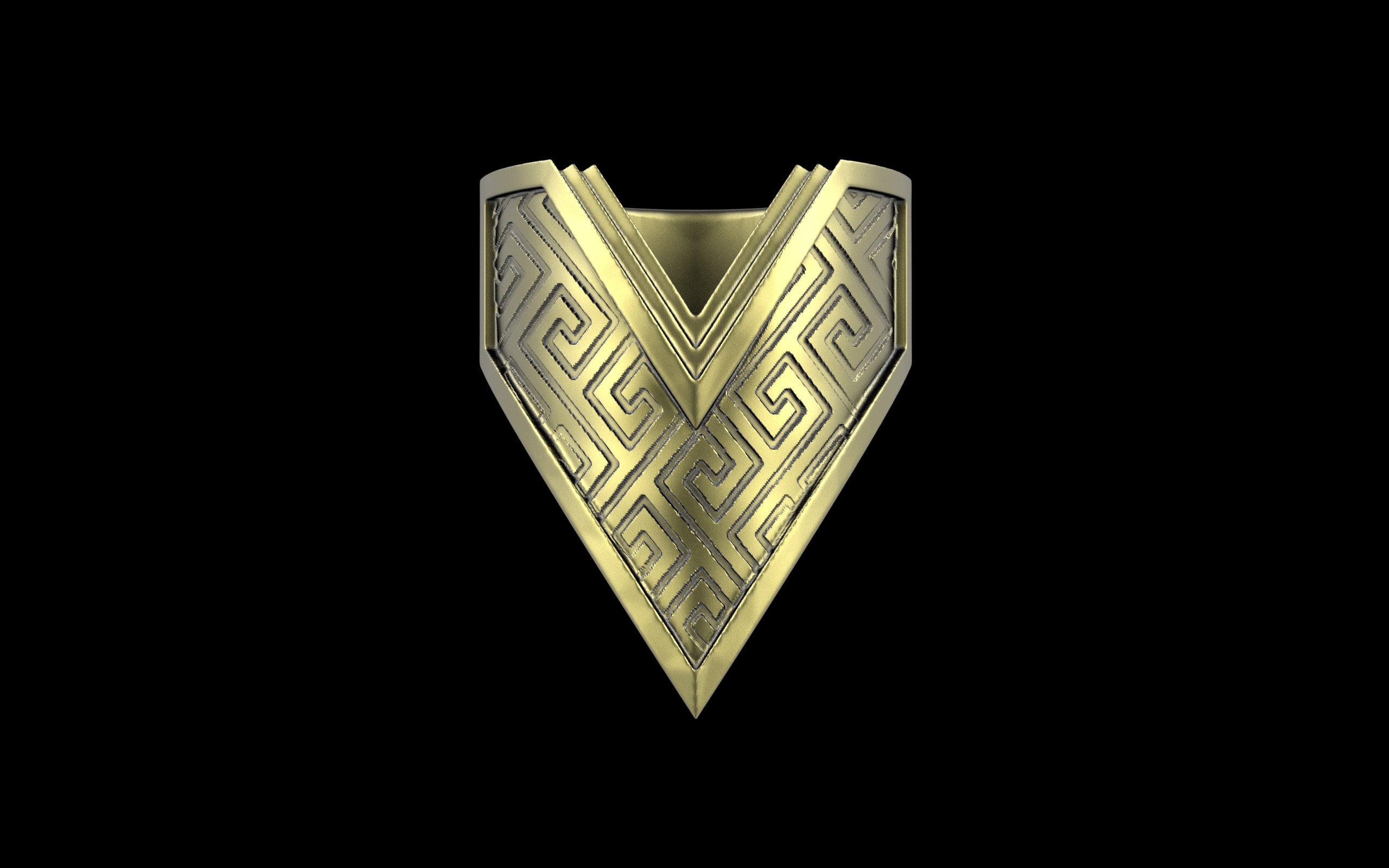 "Amneil" Future Tribal Patterned Symmetrical Ring - Sterling Silver / Brass