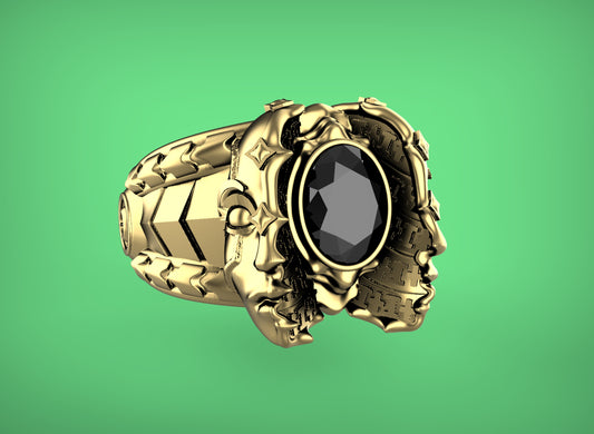 "Omnipresence" Biomechanical Cyberpunk Gemstone Ring - Sterling Silver / Brass / Bronze