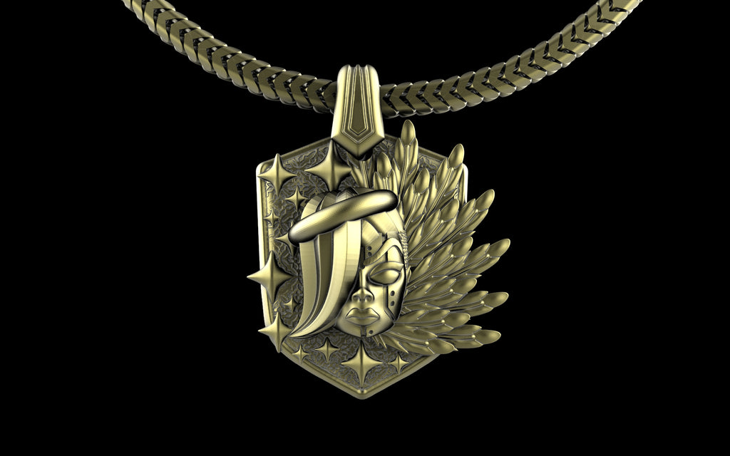 "Kira" Cyberpunk Celestial Angel Pendant with Chain - Sterling Silver / Brass / Bronze
