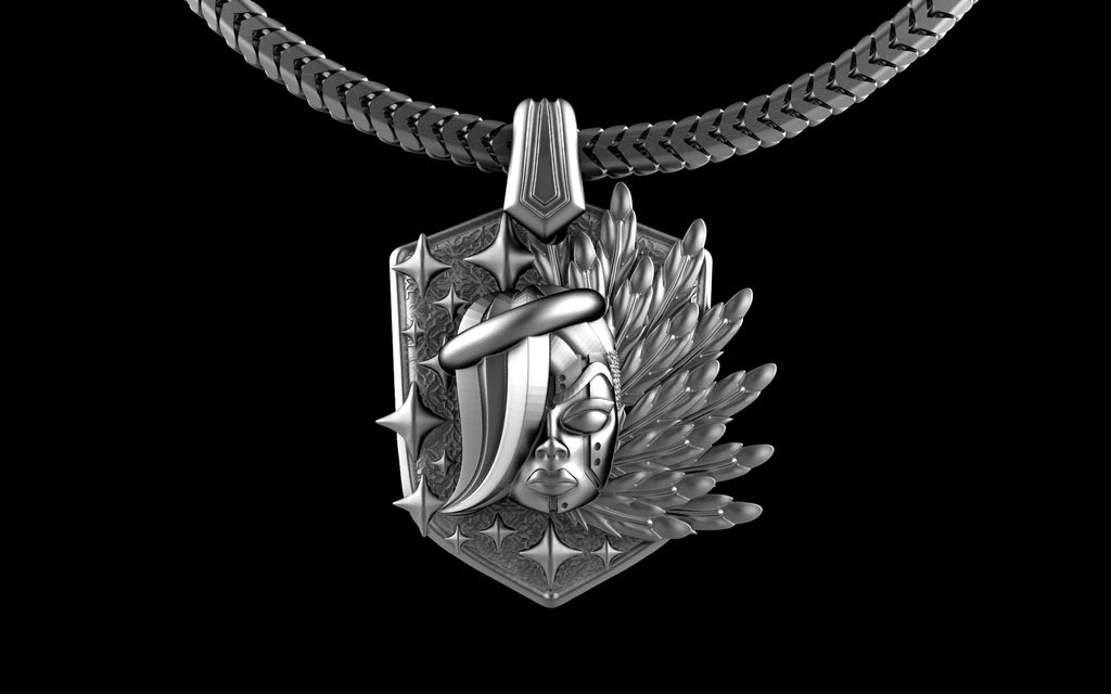 "Kira" Cyberpunk Celestial Angel Pendant with Chain - Sterling Silver / Brass / Bronze