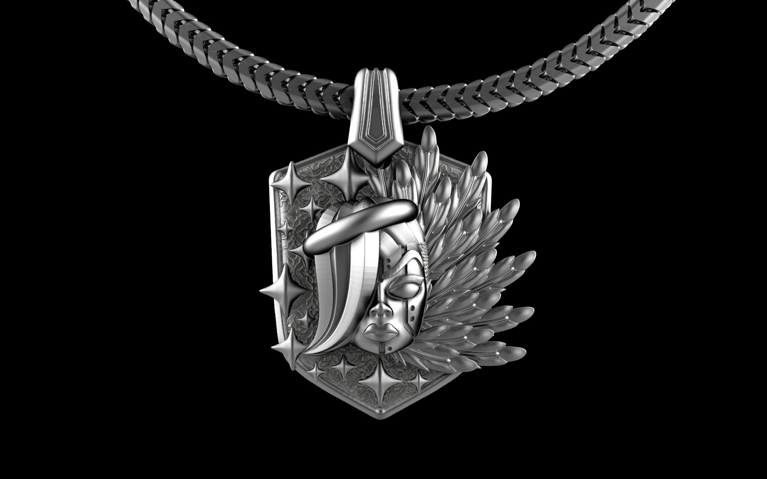 "Kira" Cyberpunk Celestial Angel Pendant with Chain - Sterling Silver / Brass / Bronze