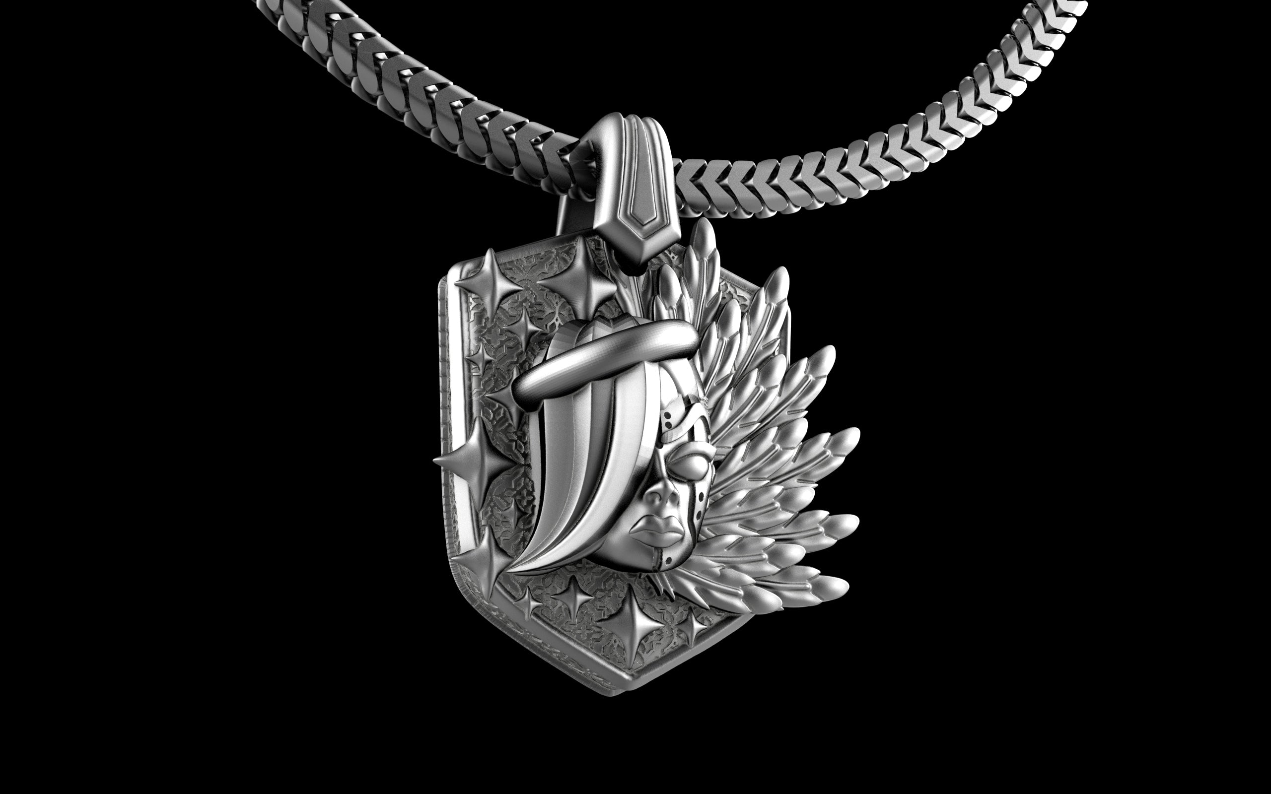 "Kira" Cyberpunk Celestial Angel Pendant with Chain - Sterling Silver / Brass / Bronze