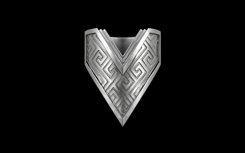 "Amneil" Future Tribal Patterned Symmetrical Ring - Sterling Silver / Brass