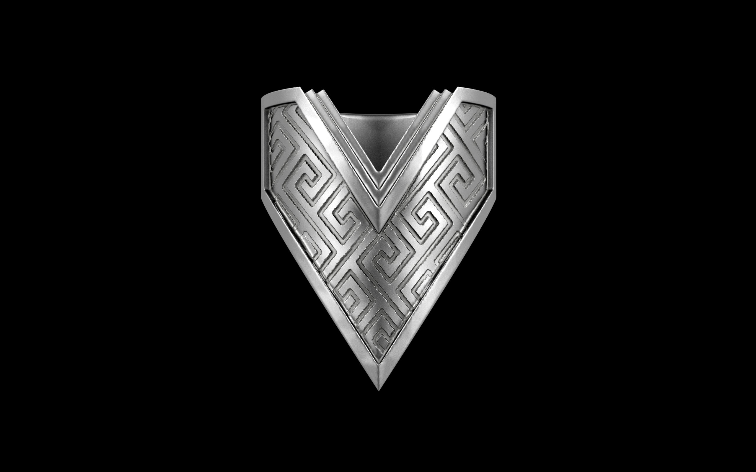 "Amneil" Future Tribal Patterned Symmetrical Ring - Sterling Silver / Brass