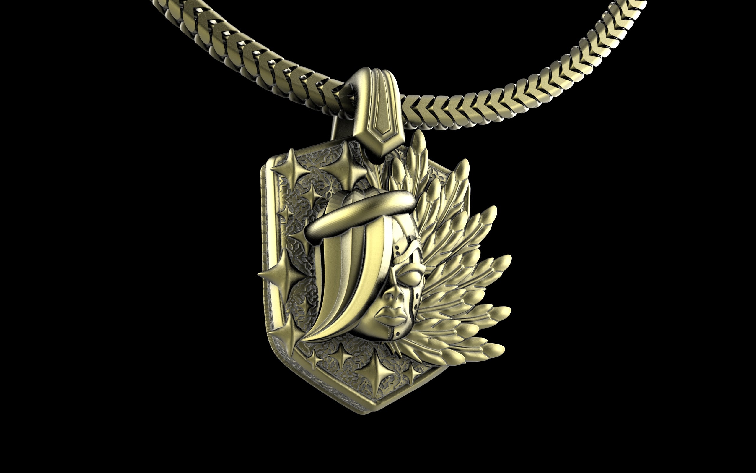 "Kira" Cyberpunk Celestial Angel Pendant with Chain - Sterling Silver / Brass / Bronze